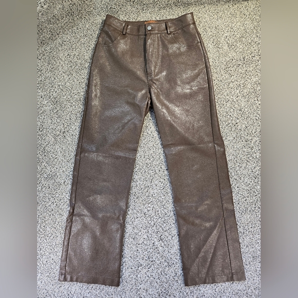 Beige Botany Size M Faux Lux Leather Pants High Rise Straight Leg Womens EUC - Picture 1 of 11